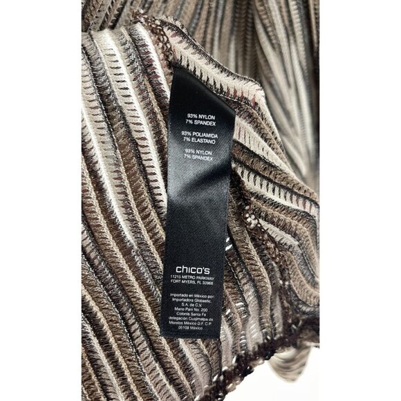 Chico's Size 3 Brown Cream Tan Striped Open Knit Cardigan Long Sleeve Stretch - Picture 8 of 9